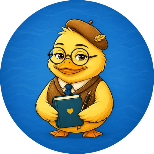 MooDuck mascot — a scholarly duck holding a journal